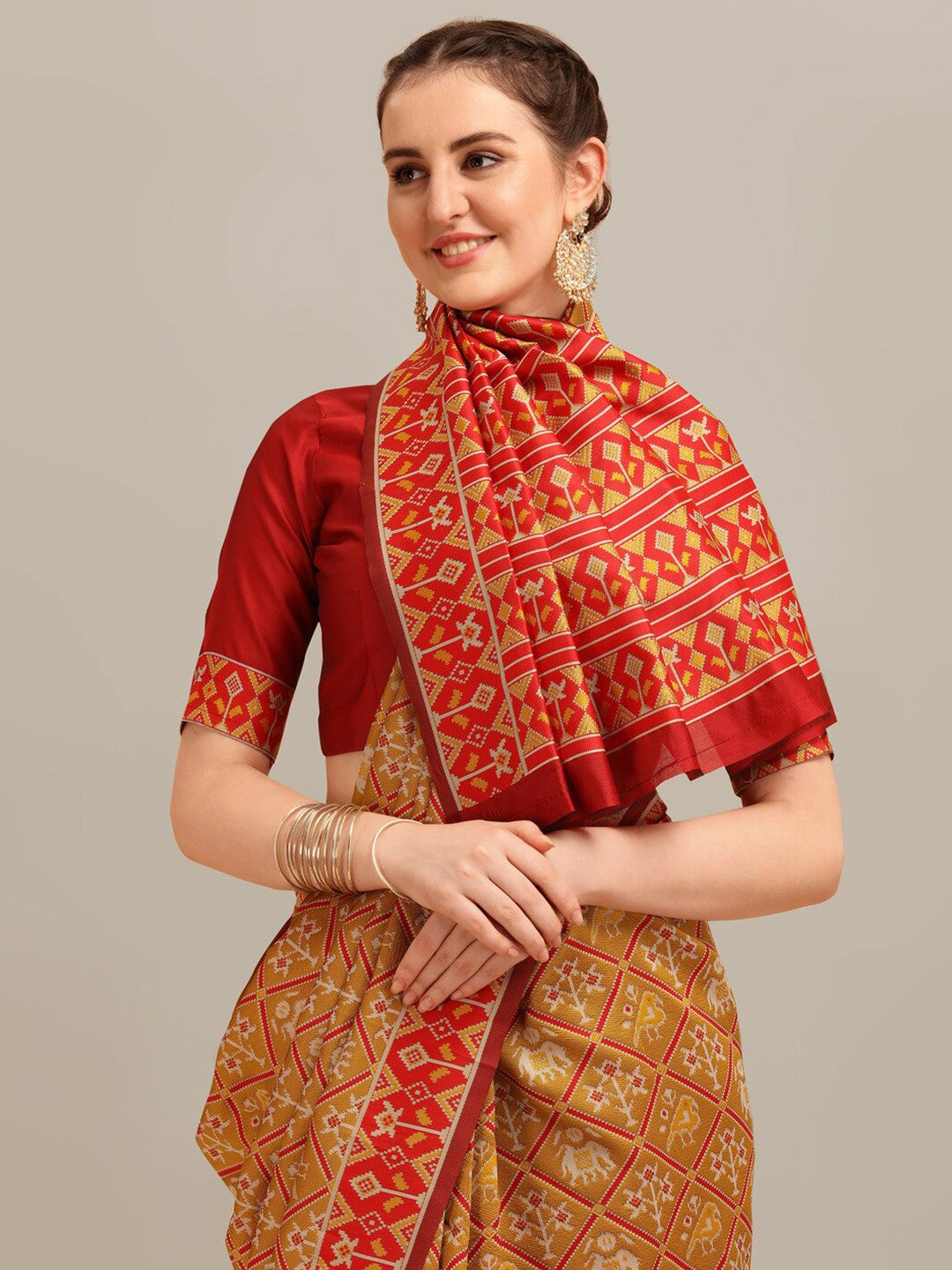Dhiyona RV Women's Banarasi Cotton Silk With Patola Weaving Pattern Saree With Blouse ( KVD1343 )