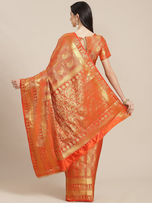 Dhiyona RV Women's Banarasi Cotton Silk With Golden Zari Weaving Pattern Saree With Blouse ( KVD1350 )