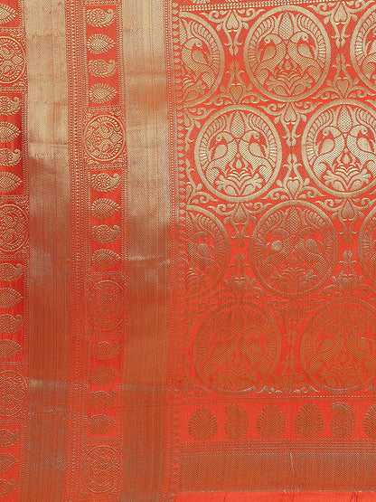 Dhiyona RV Women's Banarasi Cotton Silk With Golden Zari Weaving Pattern Saree With Blouse ( KVD1350 )
