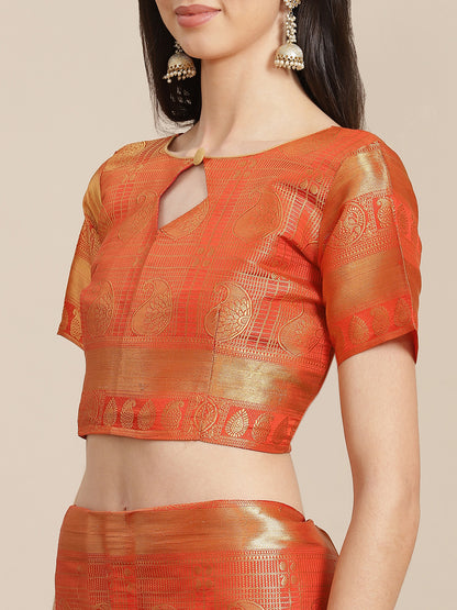 Dhiyona RV Women's Banarasi Cotton Silk With Golden Zari Weaving Pattern Saree With Blouse ( KVD1350 )