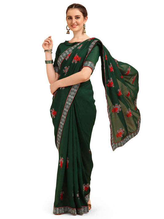 Dhiyona RV Women's Vichitra Silk With Zari Embroidery Saree ( KVD1356 )