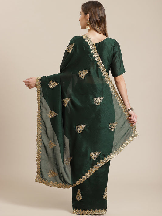 Dhiyona RV Women's Vichitra Silk With Zari Embroidery Saree ( KVD1400 )