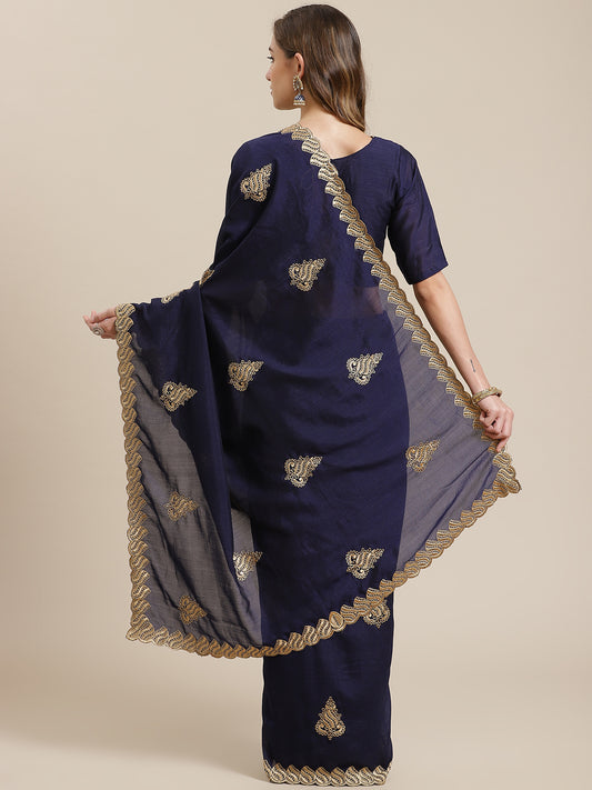 Dhiyona RV Women's Vichitra Silk With Zari Embroidery Saree ( KVD1401 )