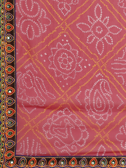 Dhiyona RV Women's Bandhani Georgette And Vichitra Silk With Thread Embroidery Saree ( KVD1413 )