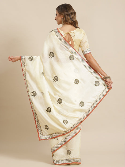 Dhiyona RV Women's Vichitra Silk With Zari Embroidery Saree ( KVD1420)