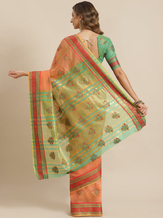 Dhiyona RV Women's Jacquard Cotton Silk Zari Butti And Lace Border Saree ( KVD1426 )
