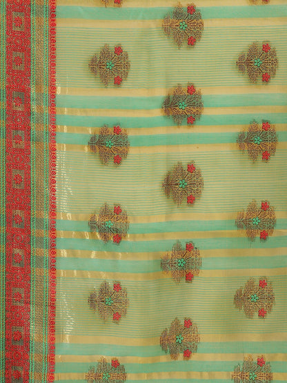 Dhiyona RV Women's Jacquard Cotton Silk Zari Butti And Lace Border Saree ( KVD1426 )