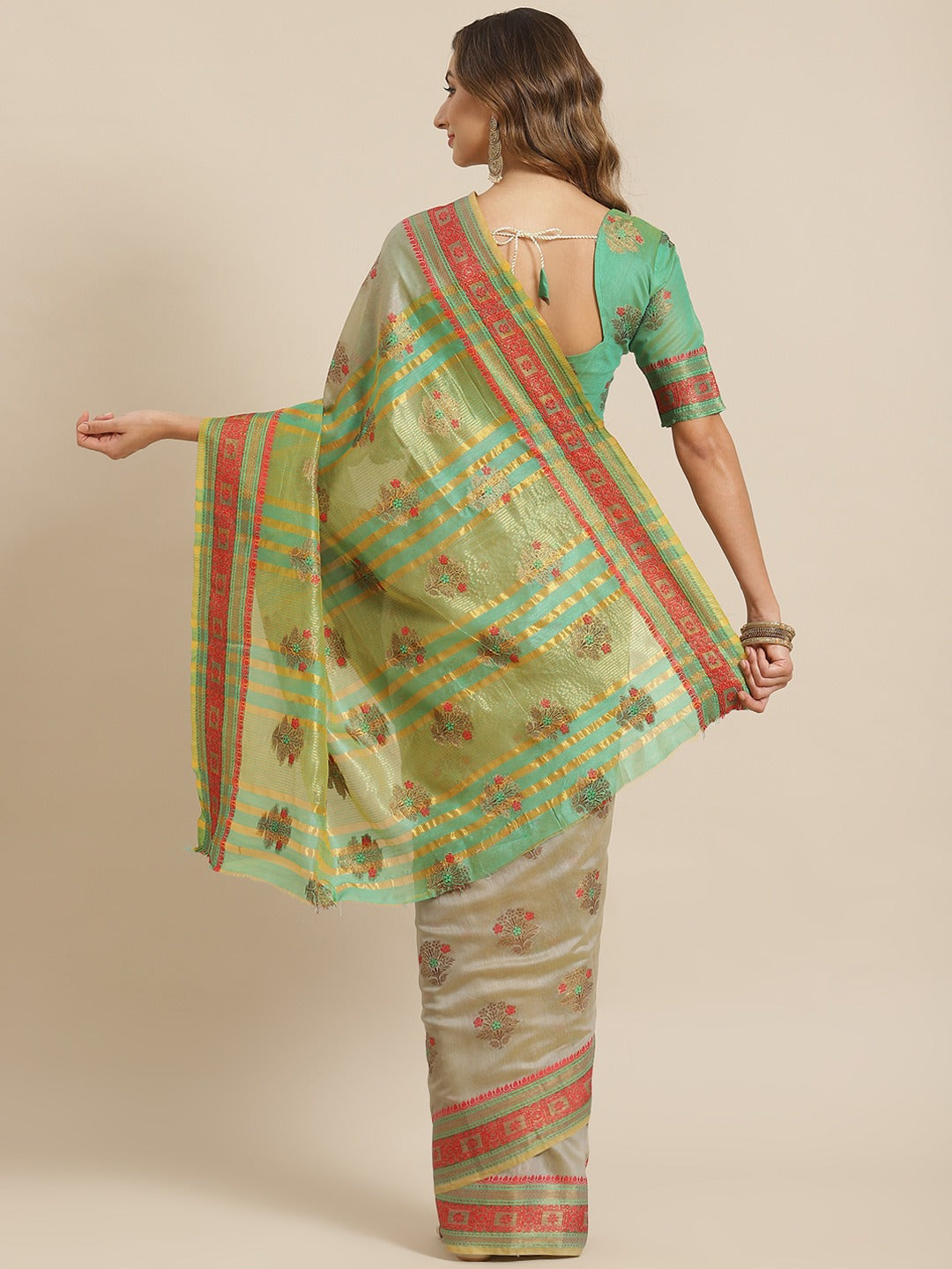 Dhiyona RV Women's Jacquard Cotton Silk Zari Butti And Lace Border Saree ( KVD1427 )