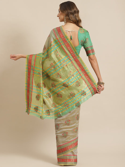 Dhiyona RV Women's Jacquard Cotton Silk Zari Butti And Lace Border Saree ( KVD1427 )