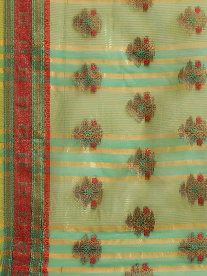 Dhiyona RV Women's Jacquard Cotton Silk Zari Butti And Lace Border Saree ( KVD1427 )