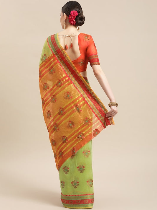Dhiyona RV Women's Jacquard Cotton Silk Zari Butti And Lace Border Saree ( KVD1428 )
