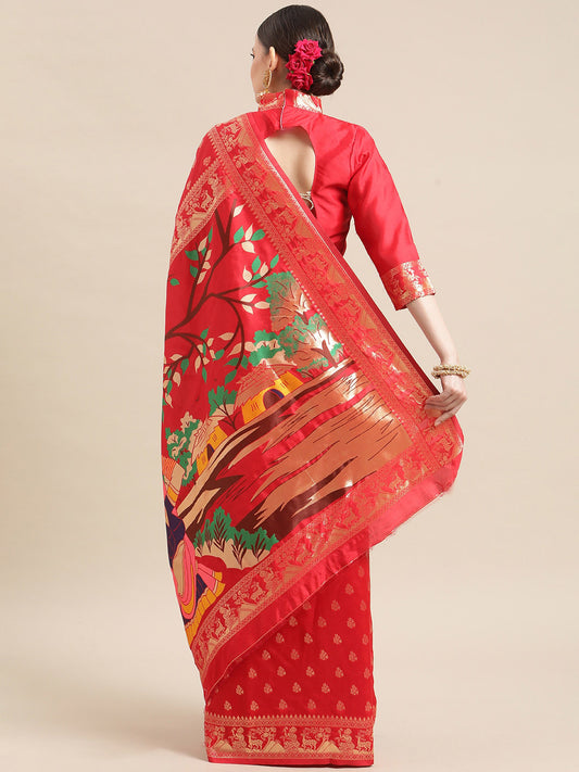 Dhiyona RV Women's Banarasi Jacquard With Zari Weaving And Printed Saree  ( KVD1438 )