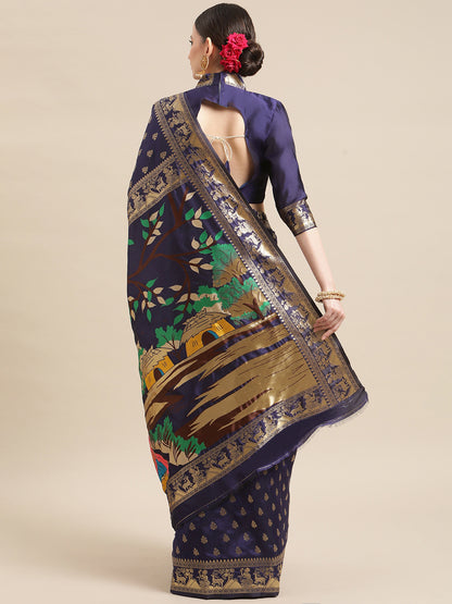 Dhiyona RV Women's Banarasi Jacquard With Zari Weaving And Printed Saree  ( KVD1439 )