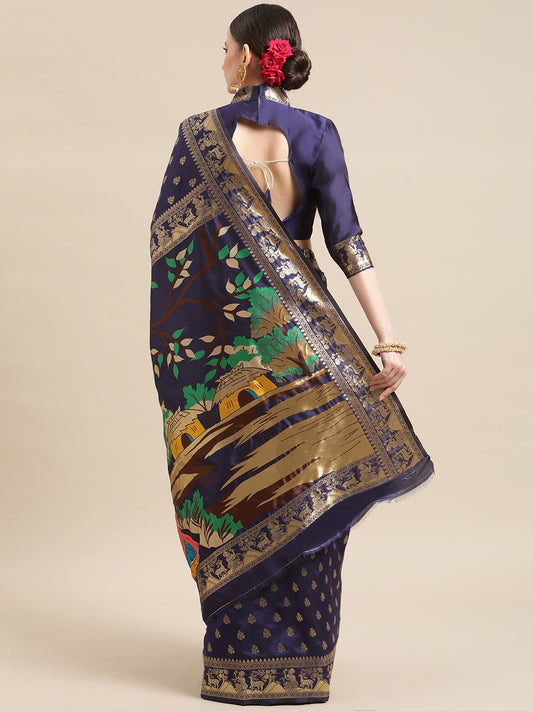 Dhiyona RV Women's Banarasi Jacquard With Zari Weaving And Printed Saree  ( KVD1439 )