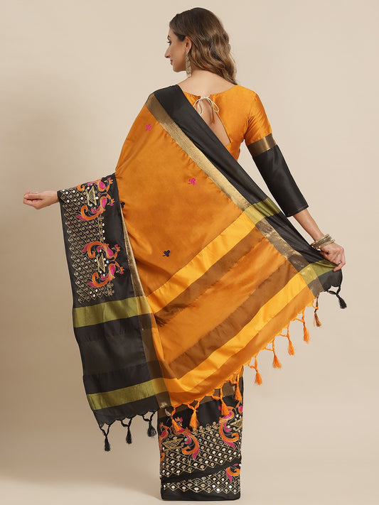 Dhiyona RV Women's Designer Traditional Embroidered Cotton Silk Saree With Blouse ( KVD1447 )
