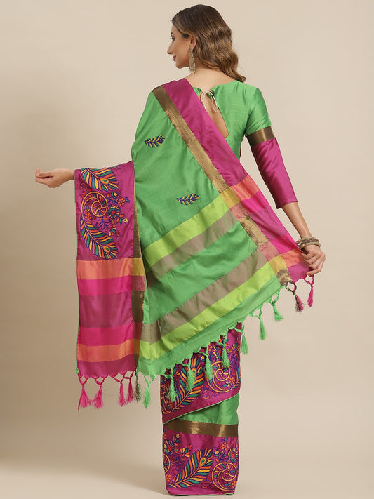Dhiyona RV Women's Designer Traditional Embroidered Cotton Silk Saree With Blouse ( KVD1453 )