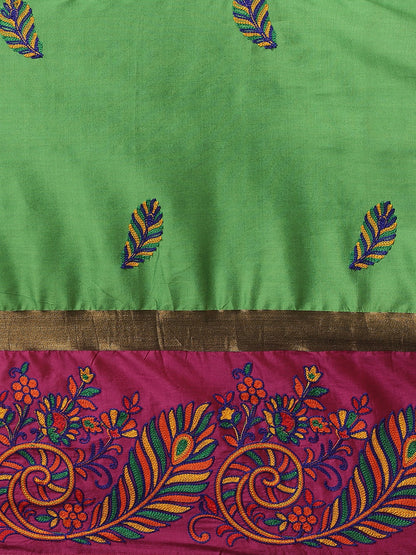 Dhiyona RV Women's Designer Traditional Embroidered Cotton Silk Saree With Blouse ( KVD1453 )