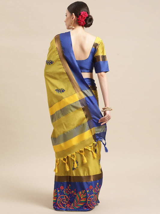 Dhiyona RV Women's Designer Traditional Embroidered Cotton Silk Saree With Blouse ( KVD1455 )