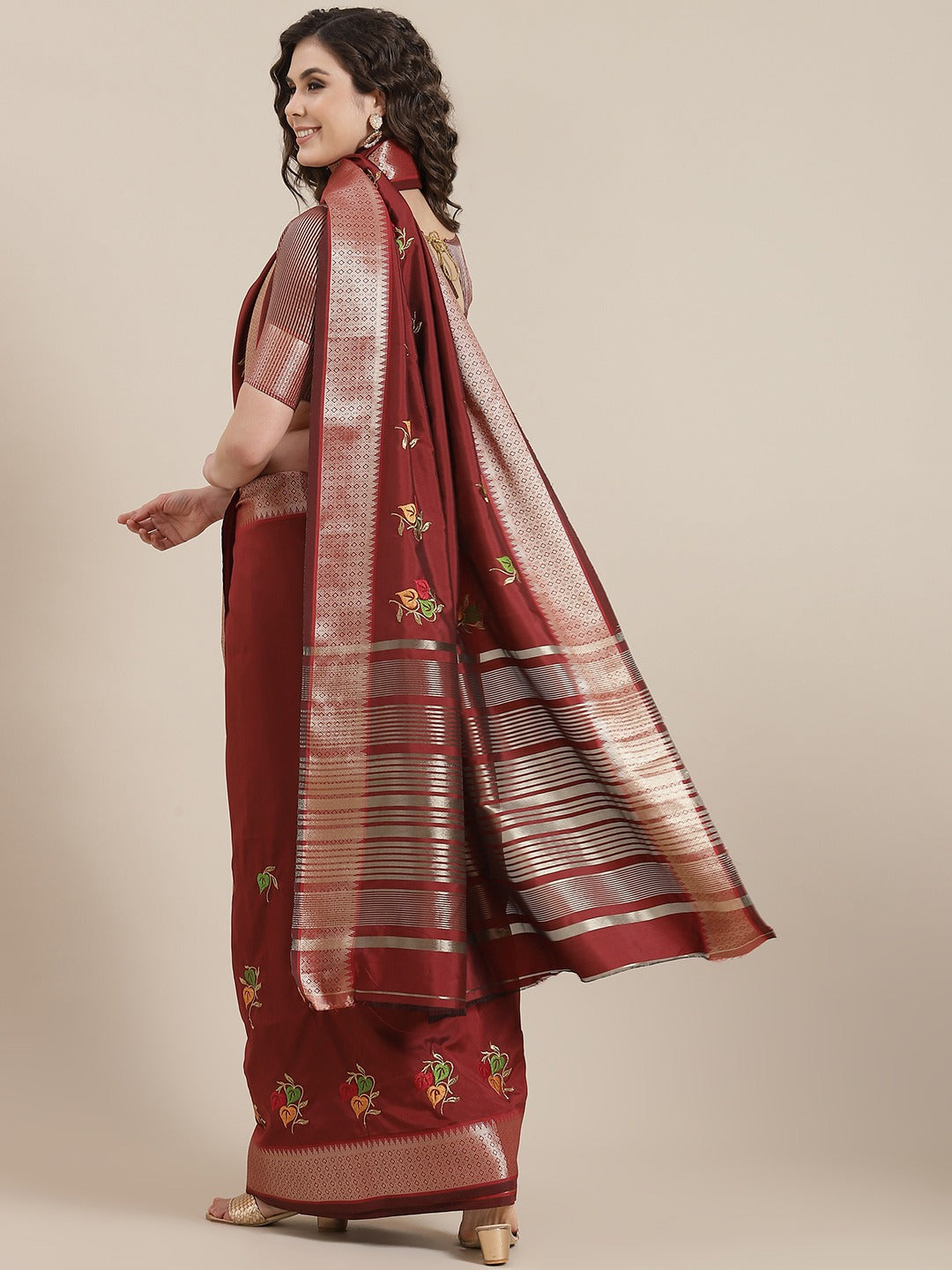 Dhiyona RV Women's Soft Cotton Silk With Colourful Thread Embroidery Saree With Blouse ( KVD1468 )
