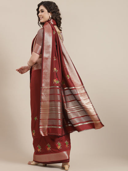 Dhiyona RV Women's Soft Cotton Silk With Colourful Thread Embroidery Saree With Blouse ( KVD1468 )