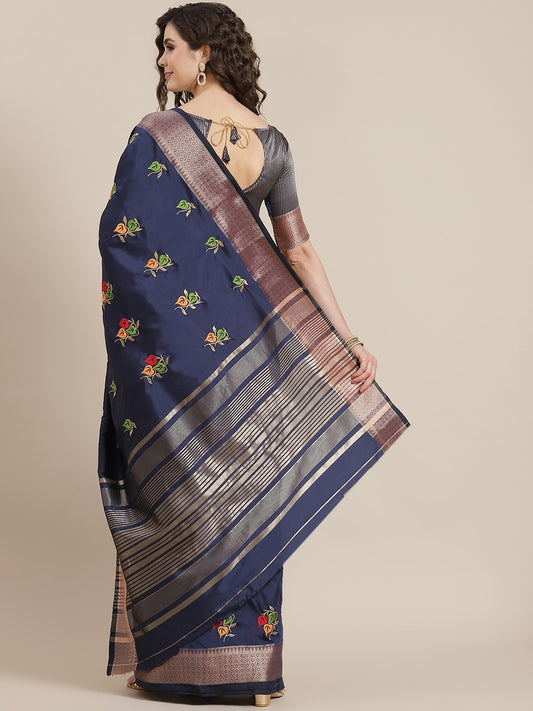 Dhiyona RV Women's Soft Cotton Silk With Colourful Thread Embroidery Saree With Blouse ( KVD1469 )