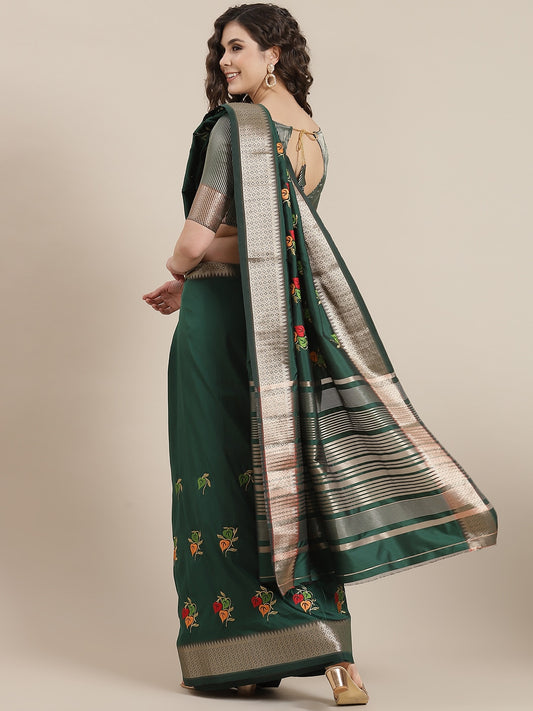 Dhiyona RV Women's Soft Cotton Silk With Colourful Thread Embroidery Saree With Blouse ( KVD1471 )