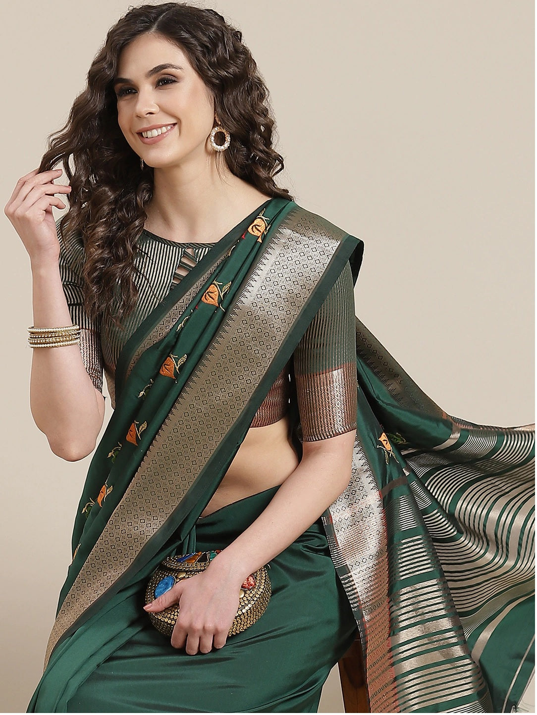 Dhiyona RV Women's Soft Cotton Silk With Colourful Thread Embroidery Saree With Blouse ( KVD1471 )
