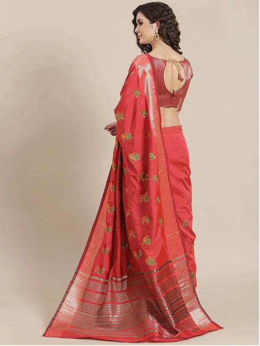 Dhiyona RV Women's Soft Cotton Silk With Colourful Thread Embroidery Saree With Blouse ( KVD1472 )