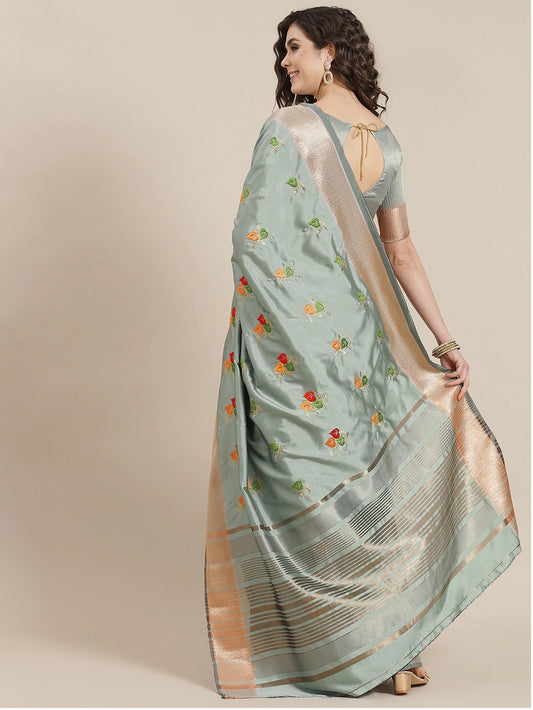 Dhiyona RV Women's Soft Cotton Silk With Colourful Thread Embroidery Saree With Blouse ( KVD1473 )