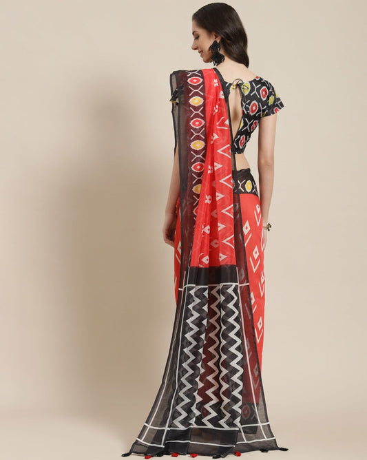 Dhiyona RV Women's Linen Blend Floral Printed Exclusive Saree With Blouse ( KVD1501 )