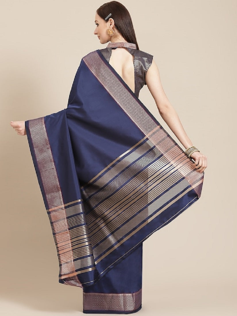 Dhiyona RV Women's Soft Cotton Silk With Golden Broad Border Saree With Blouse ( KVD1515 )