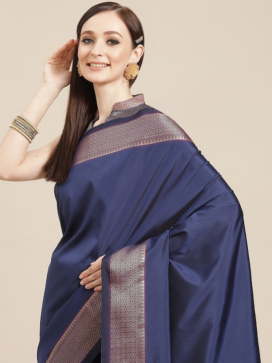 Dhiyona RV Women's Soft Cotton Silk With Golden Broad Border Saree With Blouse ( KVD1515 )