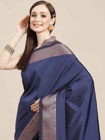 Dhiyona RV Women's Soft Cotton Silk With Golden Broad Border Saree With Blouse ( KVD1515 )