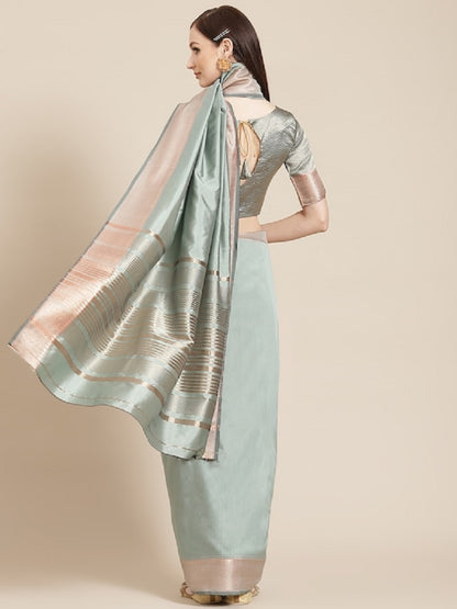 Dhiyona RV Women's Soft Cotton Silk With Golden Broad Border Saree With Blouse ( KVD1516 )