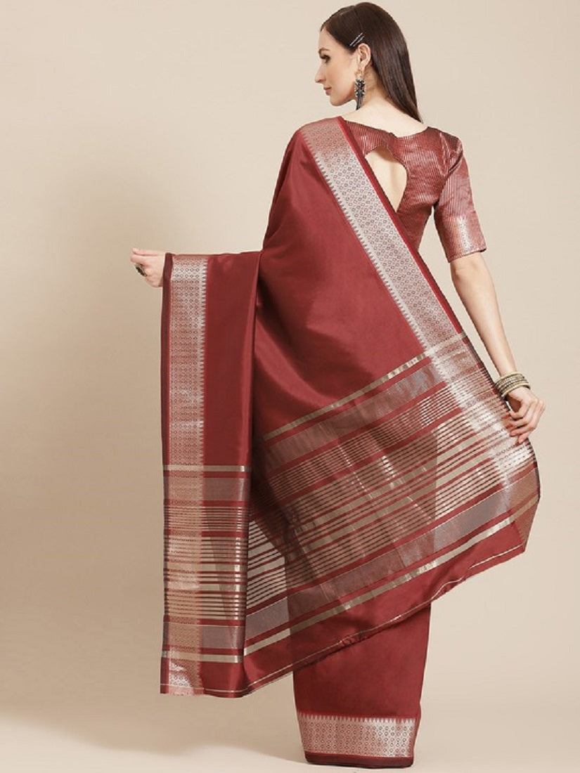 Dhiyona RV Women's Soft Cotton Silk With Golden Broad Border Saree With Blouse ( KVD1517 )