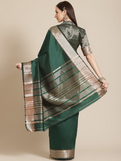 Dhiyona RV Women's Soft Cotton Silk With Golden Broad Border Saree With Blouse ( KVD1519 )