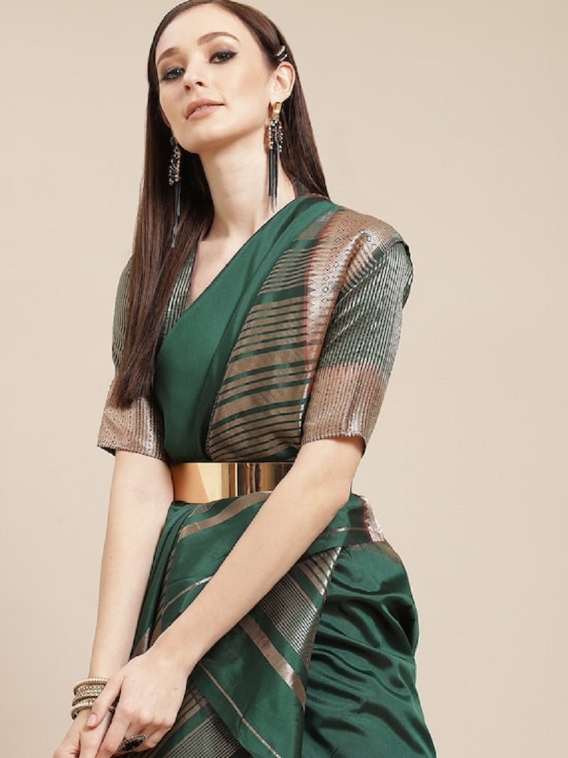 Dhiyona RV Women's Soft Cotton Silk With Golden Broad Border Saree With Blouse ( KVD1519 )