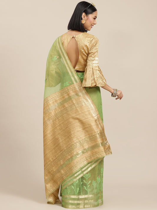 Dhiyona RV Women's Organza And Embroidery Work Saree With Blouse ( KVD1522 )