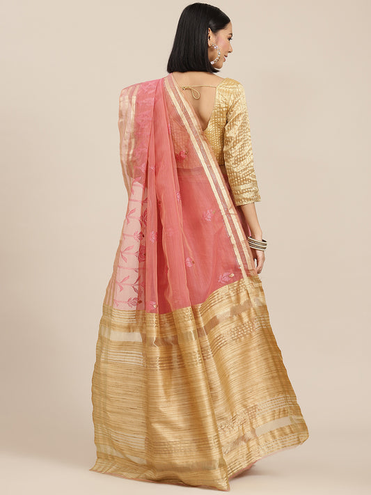 Dhiyona RV Women's Organza And Embroidery Work Saree With Blouse ( KVD1525 )