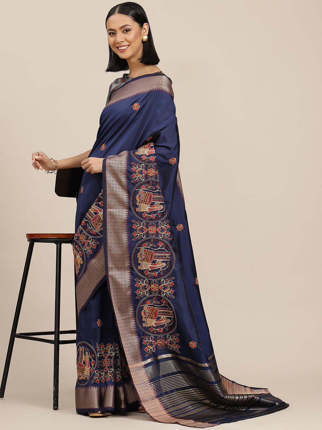 Dhiyona RV Women's Soft Cotton Silk With Colourful Thread Embroidery Saree With Blouse ( KVD1537 )