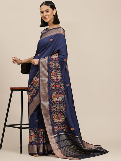 Dhiyona RV Women's Soft Cotton Silk With Colourful Thread Embroidery Saree With Blouse ( KVD1537 )
