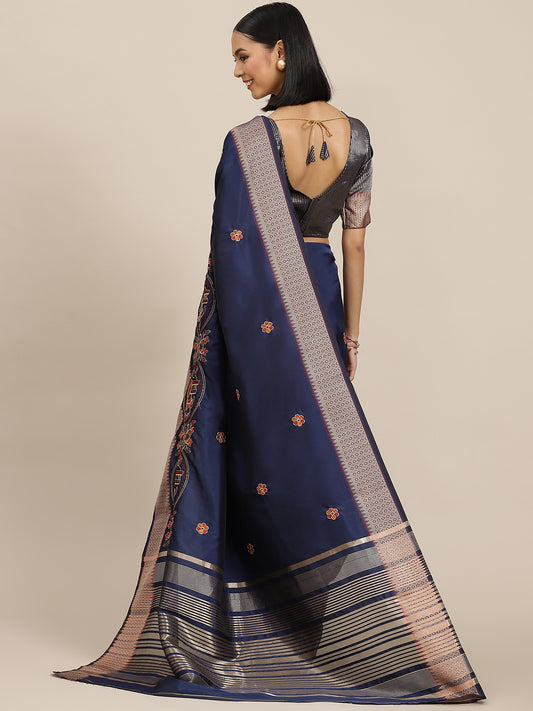 Dhiyona RV Women's Soft Cotton Silk With Colourful Thread Embroidery Saree With Blouse ( KVD1537 )