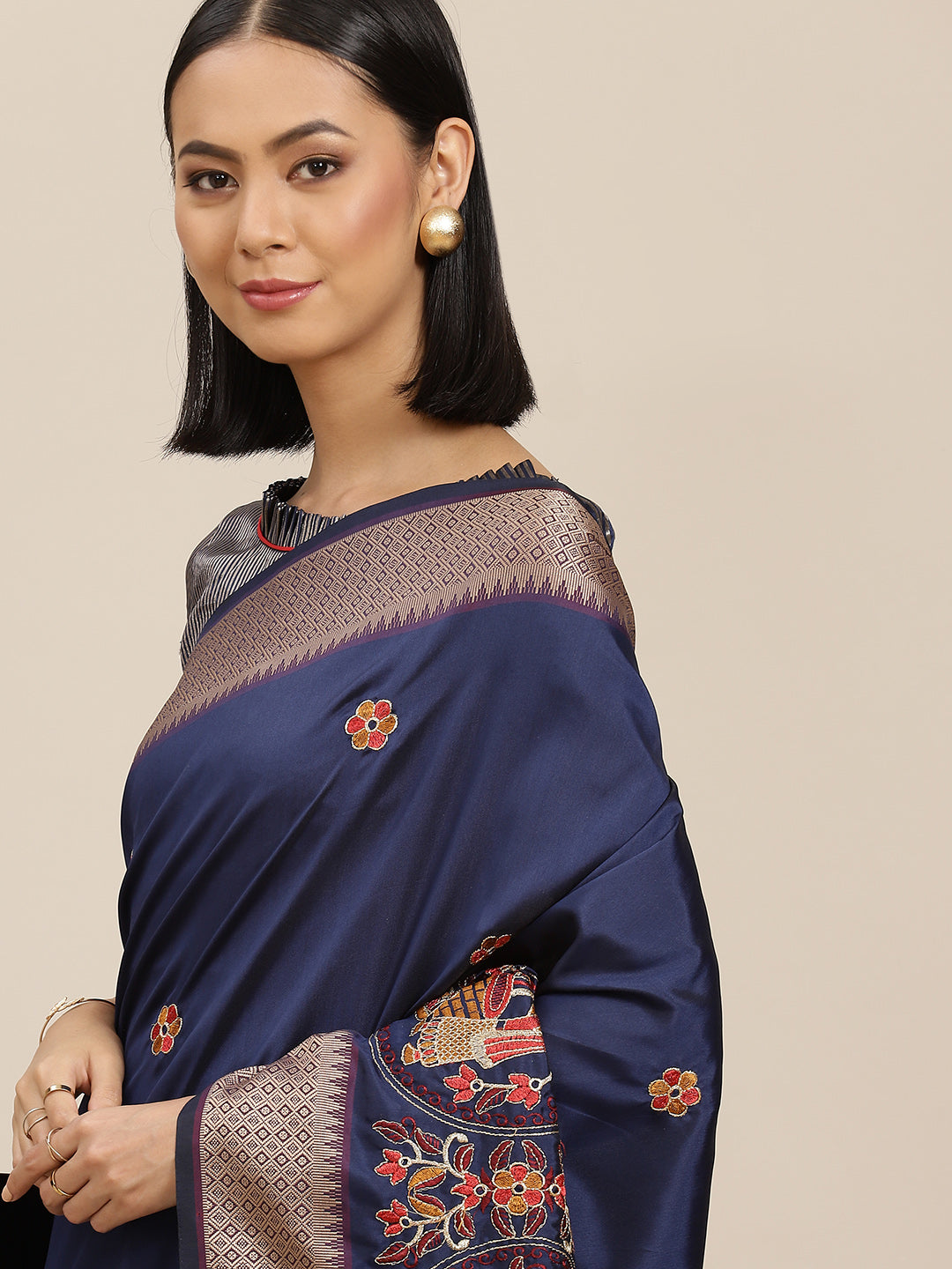 Dhiyona RV Women's Soft Cotton Silk With Colourful Thread Embroidery Saree With Blouse ( KVD1537 )