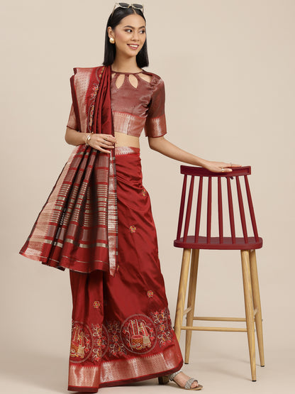 Dhiyona RV Women's Soft Cotton Silk With Colourful Thread Embroidery Saree With Blouse ( KVD1539 )