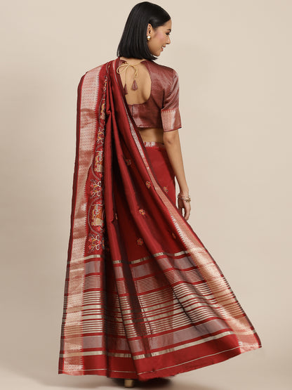 Dhiyona RV Women's Soft Cotton Silk With Colourful Thread Embroidery Saree With Blouse ( KVD1539 )