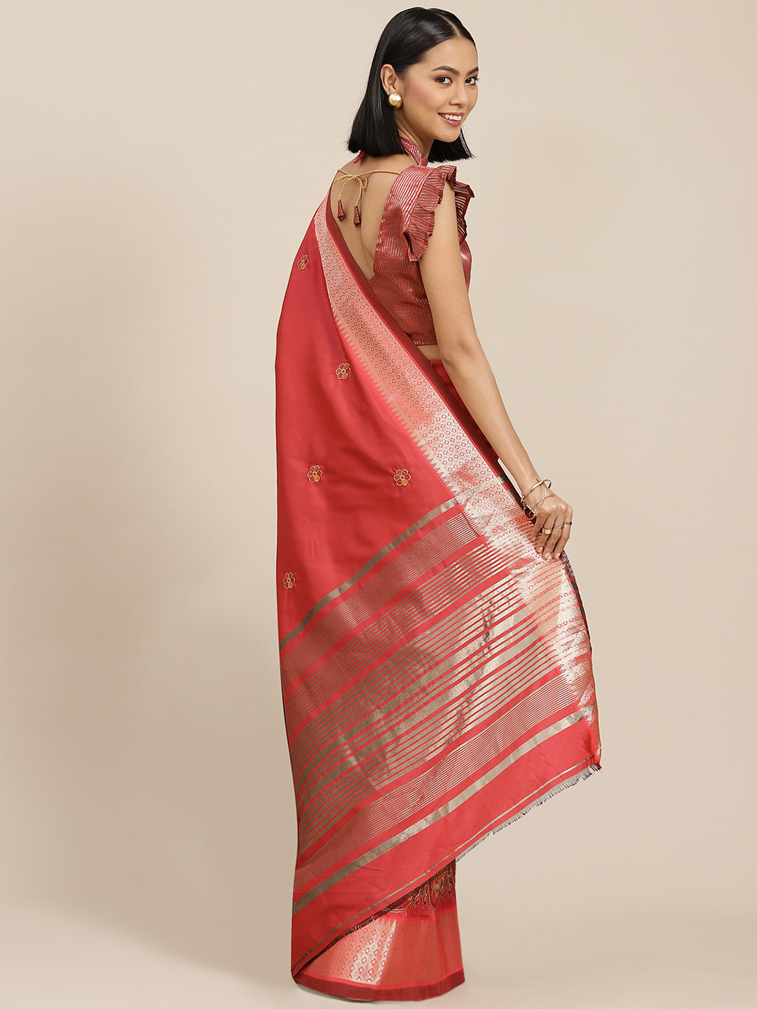 Dhiyona RV Women's Soft Cotton Silk With Colourful Thread Embroidery Saree With Blouse ( KVD1540 )