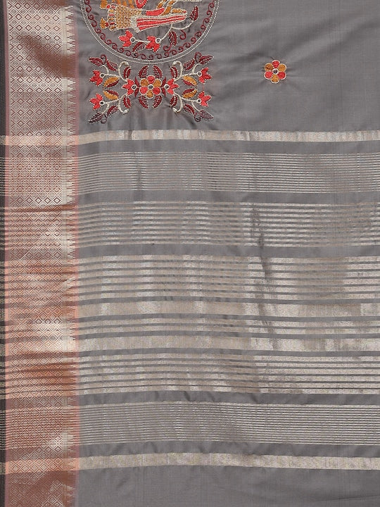 Dhiyona RV Women's Soft Cotton Silk With Colourful Thread Embroidery Saree With Blouse ( KVD1542 )