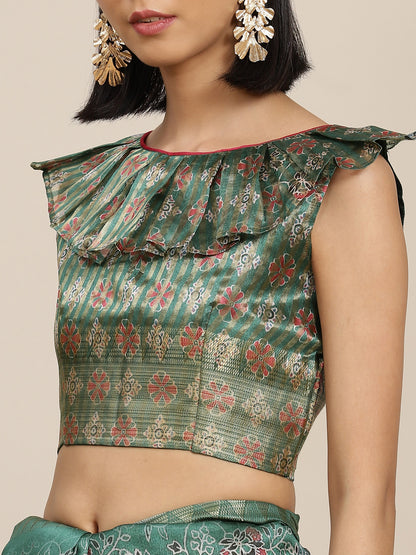 Dhiyona RV Women's Assam Cotton Silk jari weaving ajrakh printed Saree with blouse ( KVD1558 )