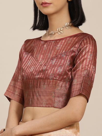 Dhiyona RV Women's Assam Cotton Silk jari weaving ajrakh printed Saree with blouse ( KVD1560 )