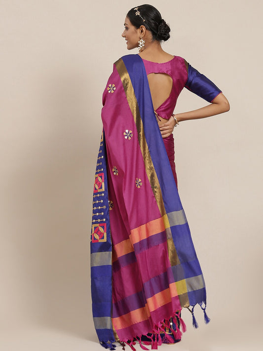 Dhiyona RV Women's Designer Traditional Embroidered Cotton Silk Saree With Blouse ( KVD1569 )